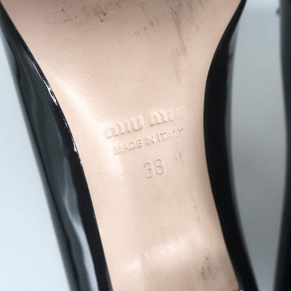 Miu Miu Pearl & Crystal-Embellished Low-Heel Pumps Black Patent Leather Size 38 - Picture 13 of 13